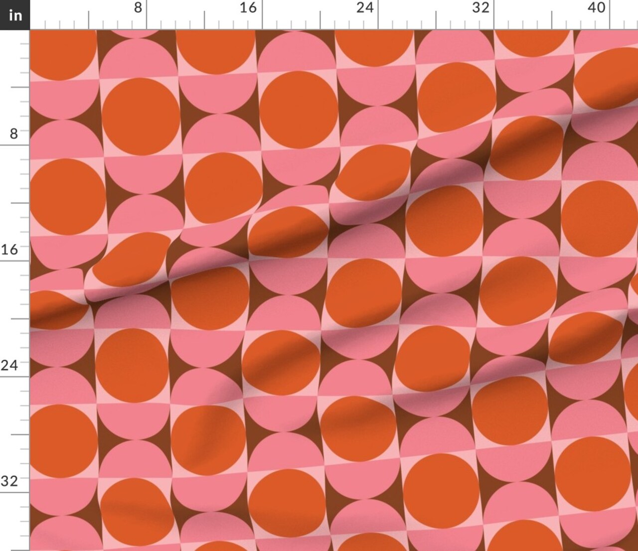 Pink Retro Orange Circles Geometric Abstract Square 60S Mid Century Modern Large Scale Custom Printed Fabric by Spoonflower Various Fabrics by the Yard or Fat Quarter